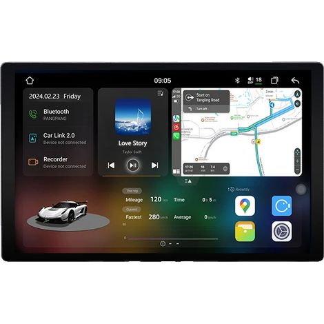 Radio para coche, CarPlay inalámbrico, navegación GPS, verde (1/2)