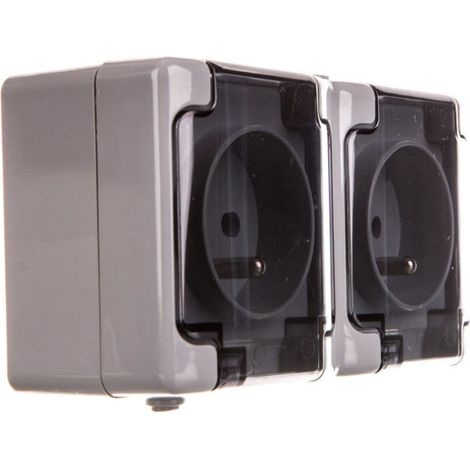 Presa doppia ermetica Bryza con/con IP54 con sportello antifumo, grigia 180036