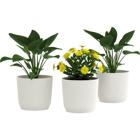 Planters, Set of 3 Round, 22 x 22 x 20 cm, White (1/5)