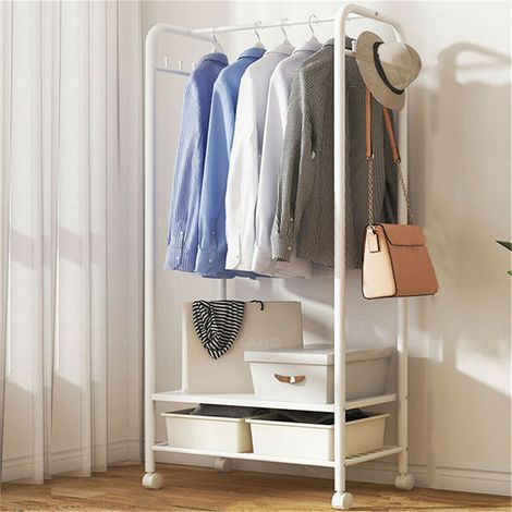 Mobile Garment Rack on Wheels Portable Clothes Rack Double Side-Hook Hanging Rod