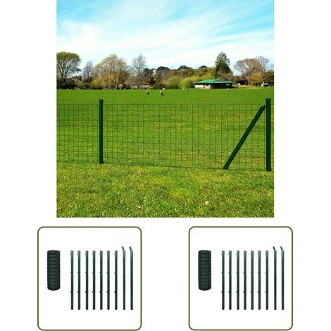 The Living Store Clôture euro acier 10x1,5 m vert - Clôture En Acier - Clôture Pvc - Clôture Jardin - Clôture Poule - Clôture Chien (1/3)