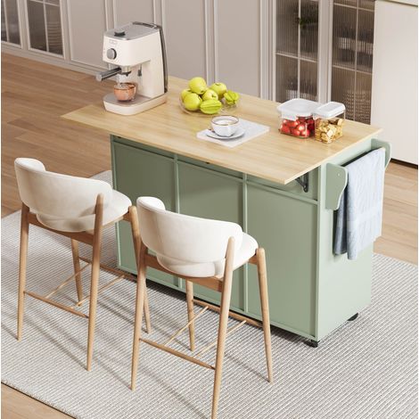 Carrello di servizio 129x71x91,5 cm con piano pieghevole, 2 cassetti e vano portaoggetti, MDF verde anticato (1/5)