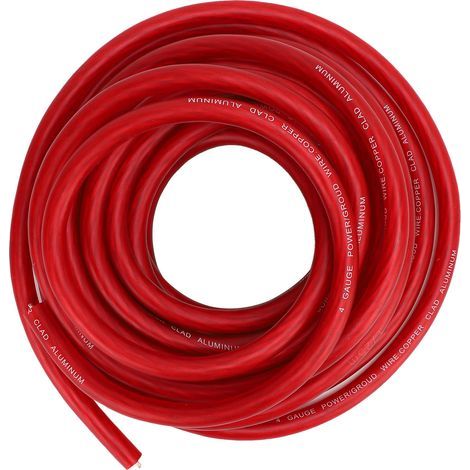 Article, Fil de Calibre 4 en Aluminium plaqué Cuivre, Câble d'alimentation de 25 Pieds 4 AWG pour Haut-Parleur de Voiture, Système RV Tra Rouge (Rouge). (1/5)
