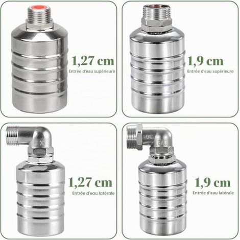 Vanne à flotteur automatique 3/4 pouce, vanne de contrôle de niveau d'eau en acier inoxydable 304, entrée latérale, fixation par raccord 3/4" pour réservoirs et cuves (1/5)