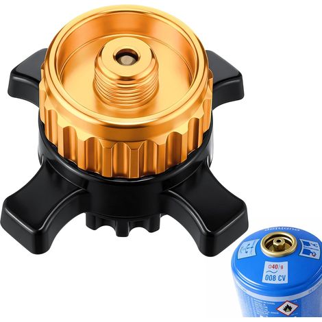 Adaptateur pour bouteille de gaz, fabriqué en laiton et alliages métalliques, équipé d'un raccord étanche au gaz, adapté au camping et aux équipements de cuisine en extérieur.