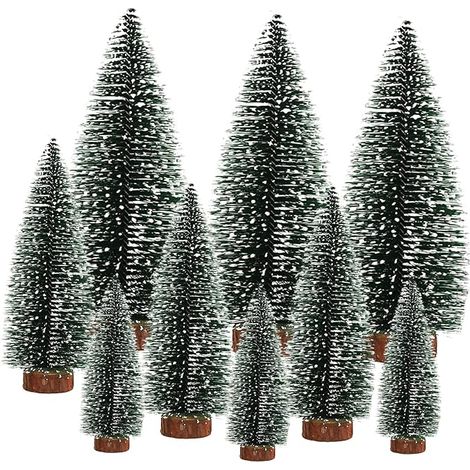 Lot de 9 mini sapins de Noël artificiels miniatures Vert Réaliste Avec effet neige Pour décoration de table, bricolage, décoration de Noël, vitrine (1/5)