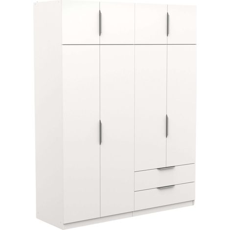 Armario Ghost Grande, Vestidor con Diferentes Compartimentos, 8 Puertas y 2 Cajones, Blanco Mate o Roble Kronberg o en Blanco y Roble 203x158x51 cm