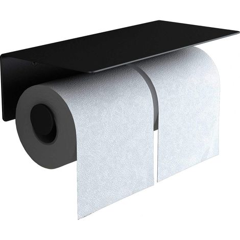 doporro Double dérouleur à papier WC noir mat avec tablette design distributeur de papier toilette en acier inoxydable (1/5)
