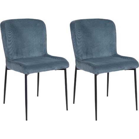 Lot de 2 chaises en tissu velours côtelé coloris bleu pieds métal noir - LUMIA