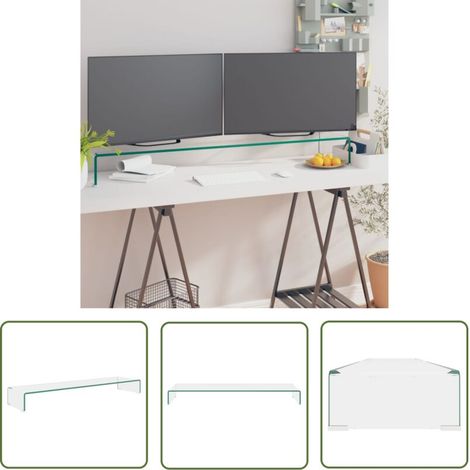 The Living Store Meuble TV/pour moniteur 120x30x13 cm verre transparent - Support Tv - Meuble Tv - Stand Tv - Support Ecran - Bureau Informatique