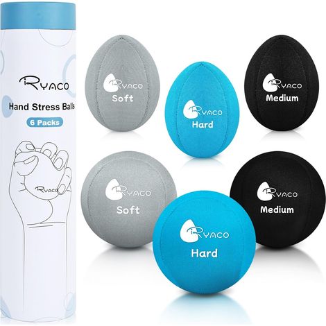 Balles anti-stress pour adultes, lot de 6 balles de thérapie d'exercice pour les mains, souples, moyennes, dures à trois densités - soulagement de l'anxiété, entraînement de résistance (1/5)