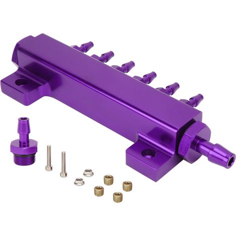 Kit collecteur d'admission à 6 ports avec bloc de dépression, connecteurs NPT 1/8" et 1/2", entrée/sortie NPT, universel pour voitures, camions et turbos, violet (1/5)