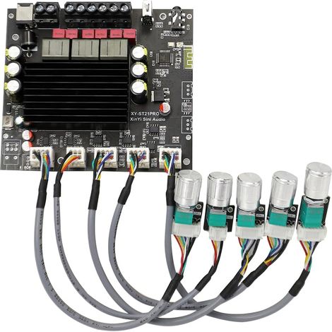 Scheda amplificatore di potenza digitale compatta a 2.1 canali. Scheda amplificatore di potenza per subwoofer con controlli per alti e bassi. 100W2+200W (1/5)