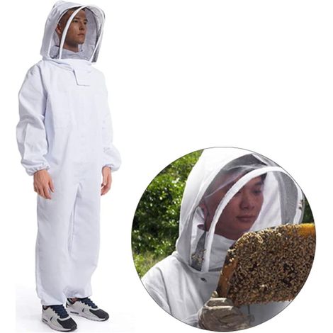 Combinaison d'apiculteur professionnelle pour hommes et femmes, taille élastique, en coton doux, avec gants et capuche ventilée (XL) (1/5)