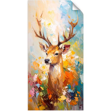Selbstklebendes Poster – Wandsticker Bunter Hirsch Ölfarbeffekt 40x80 cm