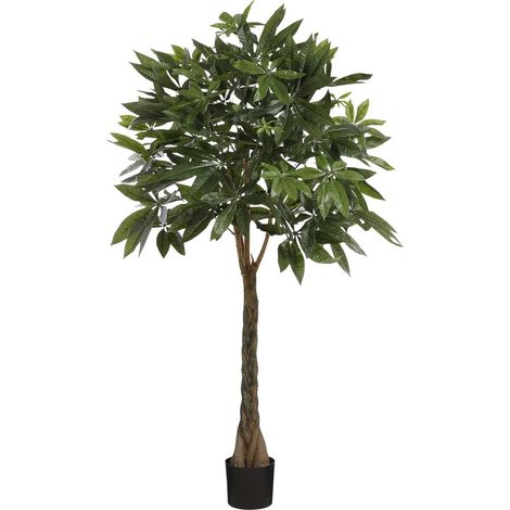 Plante artificielle Pachira avec tronc en bois tressé et pot noir H120 x Ø50 cm - PANGIVO (1/5)