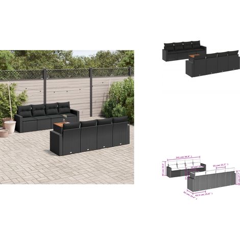 9-tlg. Garten-Sofagarnitur mit Kissen Schwarz Poly Rattan - Gartensortiment - Outdoor Möbel - Gartenlounge - Lounge Set - Rattan Gartenmöbel (1/3)