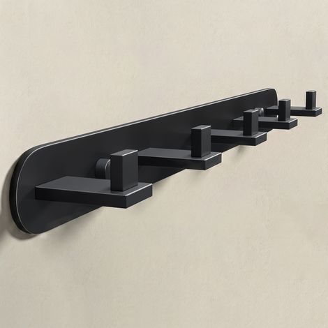 Mai & Mai Kleiderhaken Wandgarderobe Wandhaken aus Edelstahl mit 5 Haken Garderobenleiste Garderobenhaken 447mm Matt schwarz Stalo-09