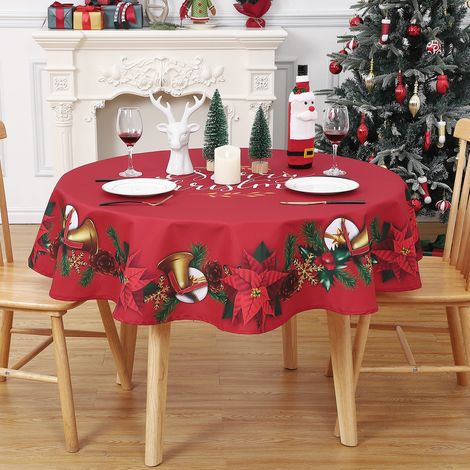 Nappe de table de Noël rouille - Imperméable & anti-taches, lavable et facile à essuyer - Motif guirlande florale - Ronde 152 cm (60") - 60”round(Germany) (1/5)