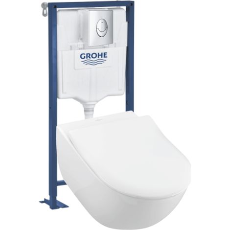 Pack wc suspendu sans bride VILLEROY ET BOCH Subway 2.0 + abattant + plaque chromée + bâti Grohe (1/5)