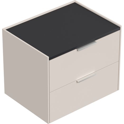 Design Nachttisch Kommode Artem 60cm, 2 Softeinzüge lackiert Creme Grafit (1/5)
