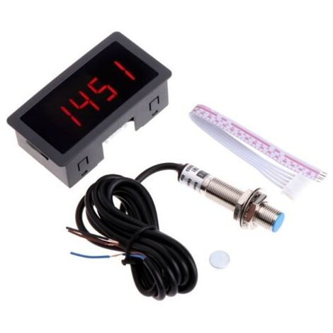 Tachymètre à affichage numérique, tachymètre numérique à LED à 4 chiffres, panneau de compteur de vitesse RPM, capteur NPN, interrupteur de proximité (1/5)