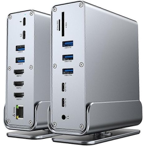 Station d'accueil 15 en 1 pour ordinateur portable : USB-C, écran 4K à 60 Hz, compatible HDMI, hub USB, port RJ45, lecteur de cartes SD/TF, adaptateur 3,5 mm pour PC et ordinateur portable. (1/5)