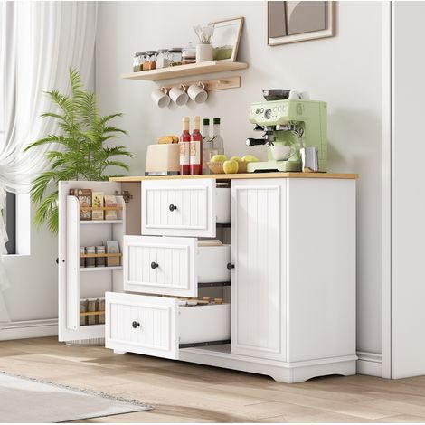 Aparador 126 x 40 x 86 cm con 3 cajones, puertas, MDF blanco HAVRYA (1/5)