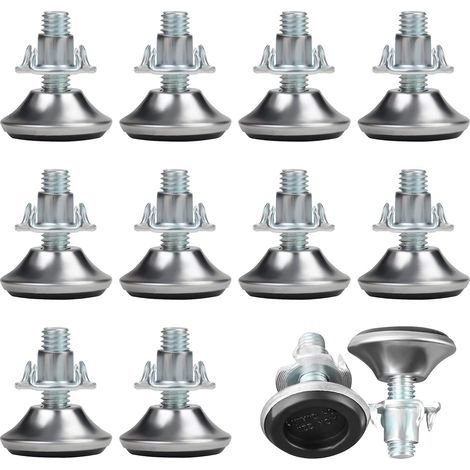 CSPARKV 12 Pcs Adjustable Furniture Legs M8 x 30 mm - Medium Adjustable Leveling Feet with Polypropylene Pad and T-Nut - Adjustable Pad for Table, Chair, Sofa & Bed Legs