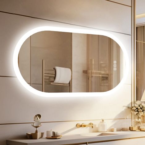 LUVODI Espejo Baño con Luz Led Ovalado Antivaho Retroiluminado Regulable Inteligente Moderno, 1000 x 500mm
