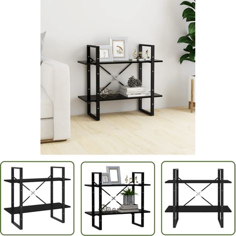 The Living Store Bücherregal 2 Fächer Schwarz 80x30x70 cm Holzwerkstoff - Industrielles Regal - Bücherregal Schwarz - Holzwerkstoff Regal - Regal Wohnzimmer - Aufbewahrungshelfe (1/5)