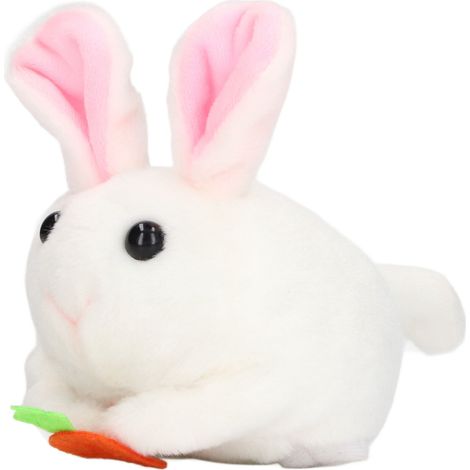 Lapin en peluche mécanique blanc, hochet remuant queue tournante, jouet mignon de haute qualité, finition soignée. (1/5)