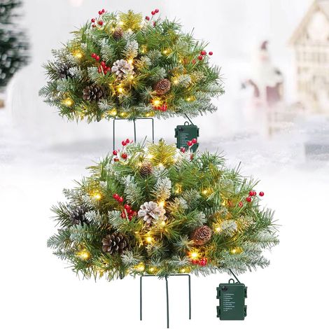 Arbre De Noël Artificiel Pré-Éclairé - Buisson Décoratif Pour Bac À Plantes - LED Blanches - Support Tripode - Pour Extérieur - 1 Pièce (1/5)