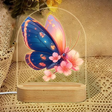 Veilleuse en forme d'arc avec papillon bleu-orange et fleurs roses Lampe LED 7 couleurs Décoration chambre enfant Cadeau naissance (1/5)