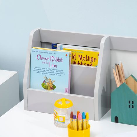 Table enfant bois blanc gris dès 5 ans : pupitre d’école et siège inclus, ensemble bureau et chaise pour enfants (1/5)