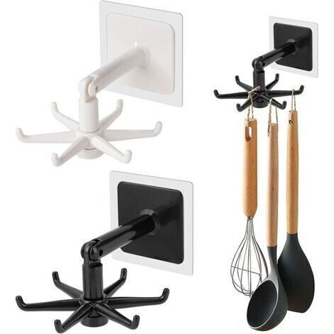 Kitchen Utensil Holder No Drilling 360° Rotating Spatula Spoon Organizer Under Cabinet Multifunctional Kitchen Storage Rack 3 Pieces, Sunny (1/4)