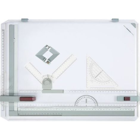 Planche à dessin A3 - Multifonction - Équerre et protractor - Plastique - 49x35.5cm - Accessoires inclus (1/4)
