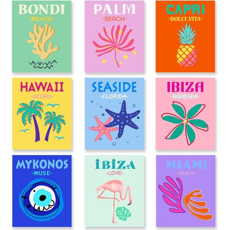 9PCS Couleur Affiches Decoration Murale Plage Paysage sans Cadre Impressions sur Toile Esthétique Preppy Chambre Décor Mur Art Collège Dortoir Ouverture de L'école (1/5)