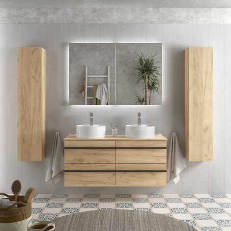 Meuble de salle de bain BORN 120cm Chêne Vasque à poser (1/4)