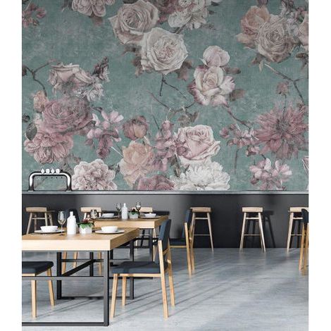 Papier peint panoramique nature pour chambre Tapisserie panoramique florale bleue Papier peint panoramique élégant pour salon (1/3)