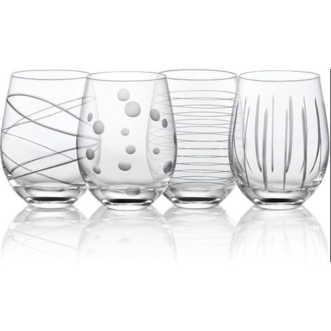 Wine Glasses with Engraving - Glasses with Line Design, Polka Dot Design Red and White for Home, Restaurants, Parties Gift Idea Men Women (1/5)
