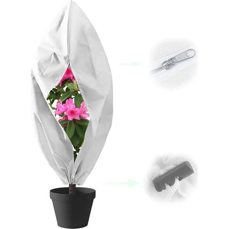 Voile Hivernage Plante Exterieur, 100 x 80 cm Voile d'Hivernage, Housse Hivernage Plante Exterieur, Housses de Protection pour Plantes avec Fermeture éclair et Cordon, Réutilisable Non Tissée (1/5)