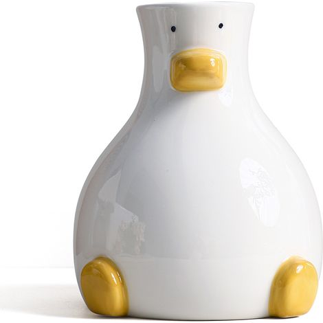 Dekorative weiße Keramikvase mit Entenmotiv, origineller moderner Blumentopf für Zuhause oder Büro, niedliche Tierdekoration