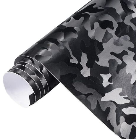 (30 x 152cm)Film de Camouflage pour Voiture, Film Covering Voiture Noir Brillant, Vinyle Adhesif Autocollant Voiture Carrosserie, Imperméable Film Covering pour Voiture, Moto, Vélo (1/3)