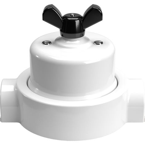 Kit interruttore/deviatore con dado a farfalla e base per Creative-Tubes  in porcellana bianca  Nero - 2 in linea