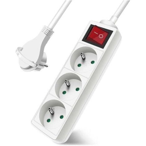 3 Socket Power Strip with Flat Plug Switch, XU, 3 Socket Block, 3m 230 V Extension Cable with Child Safety, White,85.2cm - (1/4)