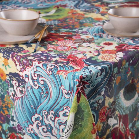 Nappe de table rectangulaire 70% coton et 30% polyester, 140 x 240 cm, décoration orientale (1/5)