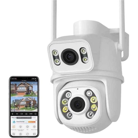Caméra de sécurité à Domicile 4K 8MP Vision Nocturne extérieure Double écran PTZ caméra de Surveillance caméra IP détection Humaine 4MP Protection de sécurité CCTV(8MP with 64G Card) (1/5)