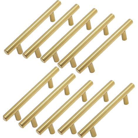 Set of 10 gold furniture handles, gold kitchen handles, 128 mm stainless steel center-to-center distance (1/5)