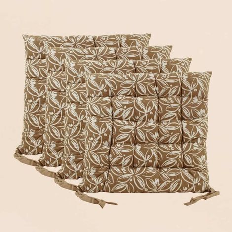 Lot de 4 galettes de chaise ocres en coton à motifs (1/5)
